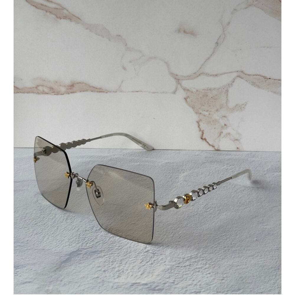 NEW Gucci GG0644S Rimless Crystal Square Sunglasses $650